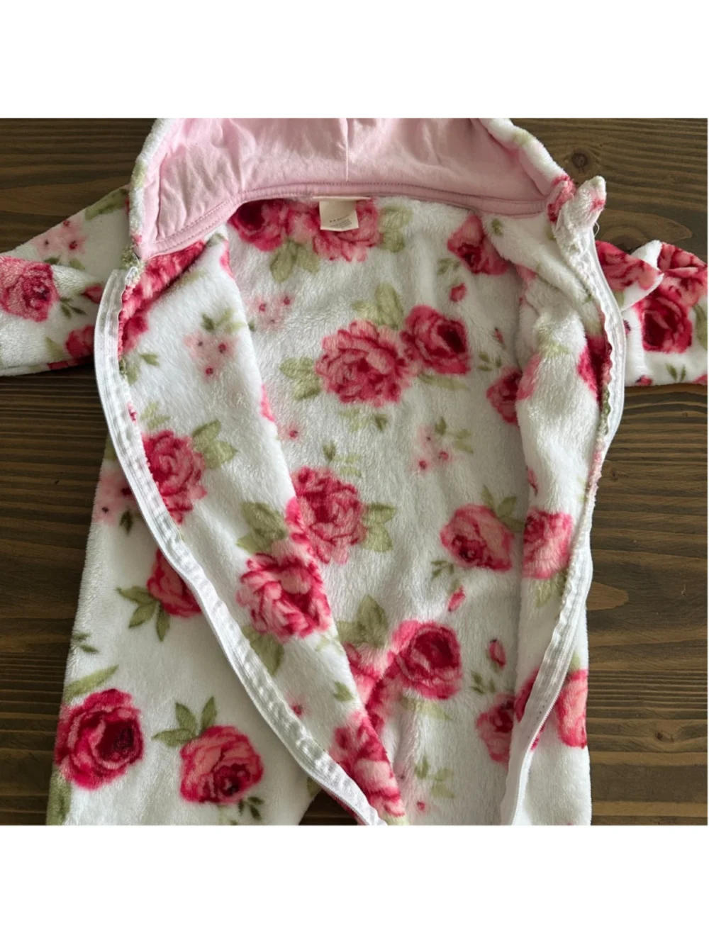 Baby Laura Ashley Hooded Footie Pajamas 6–9 Month White Pink Floral Zip-Up Sleep